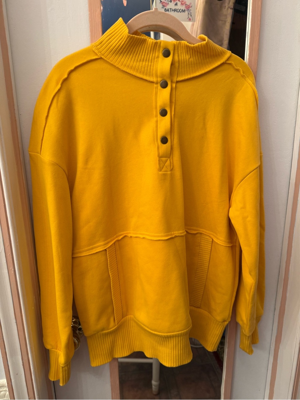 Men's Mustard Yellow Button-Front Ribbed Mock Neck Sweater